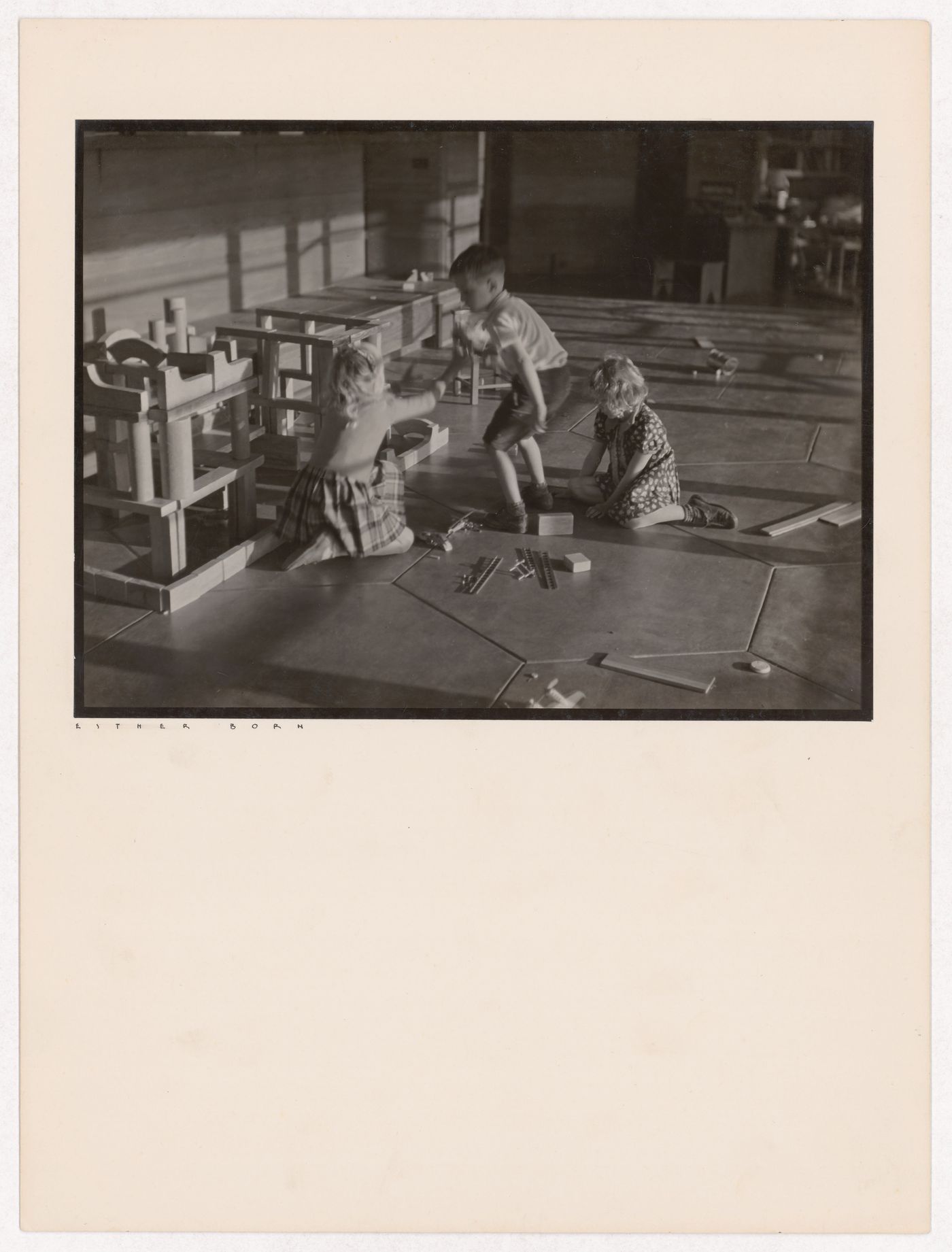Children playing with a building set in the playroom of the Hanna House, Palo Alto, California, United States