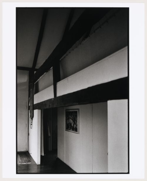 Interior view of Mary Callery Barn with partition, painting and wall, Huntington, Long Island, New York, United States