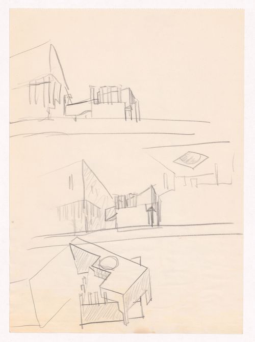 Sketch perspectives and axonometric view for Escola Paula Frassinetti, Porto, Portugal