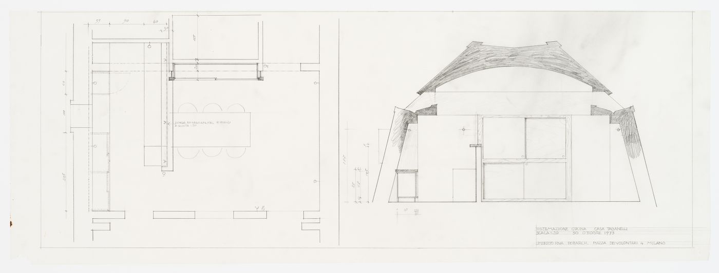 Plan and section of kitchen for Casa Tabanelli, Stintino, Italy