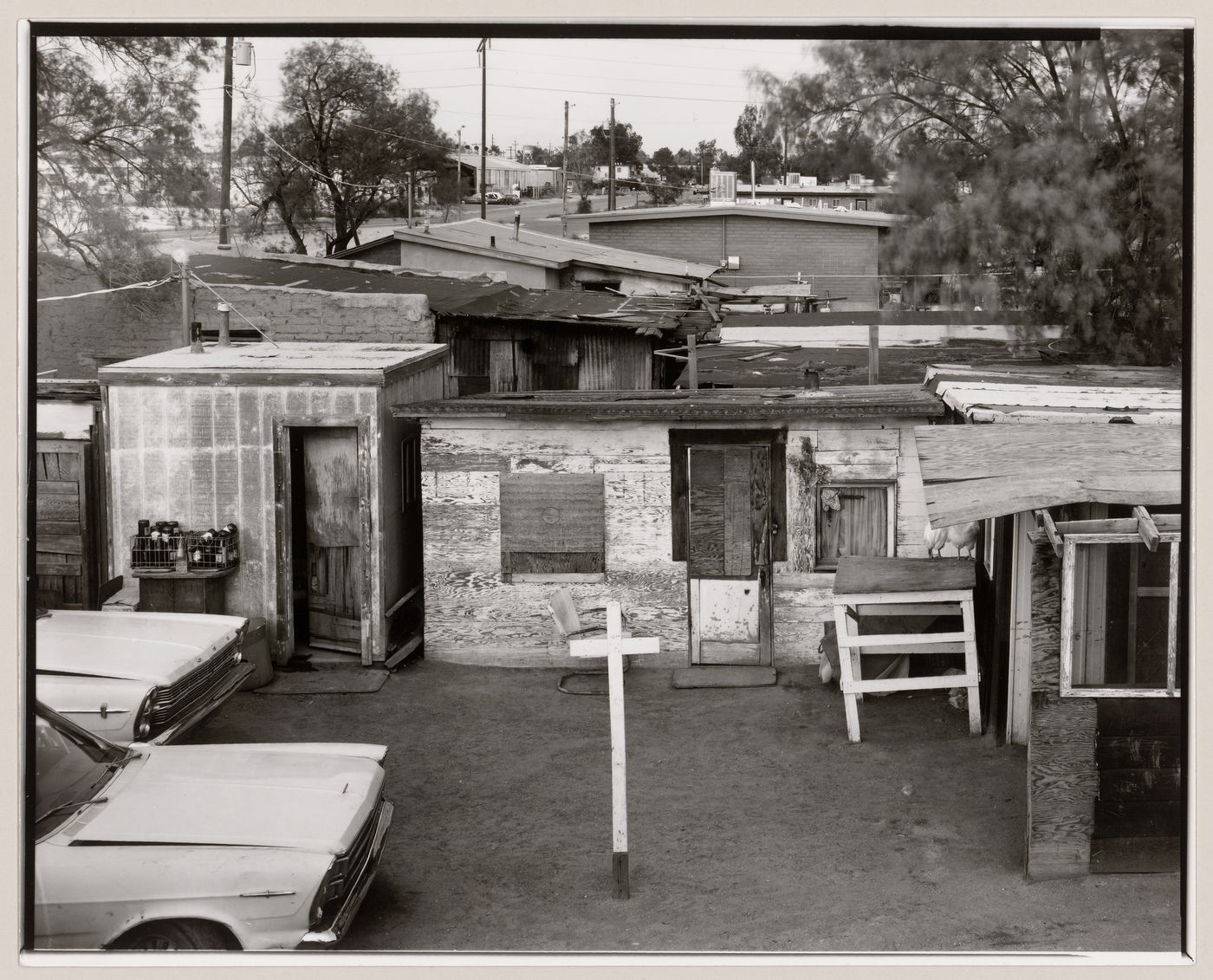 View of cross in yard seen from roof, Old Pascua, Tucson, Arizona, United States (from a series documenting the Yaqui community of Old Pascua)