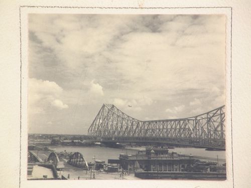 View of blimp over Howrah Bridge over the Hooghly River, West Bengal, India