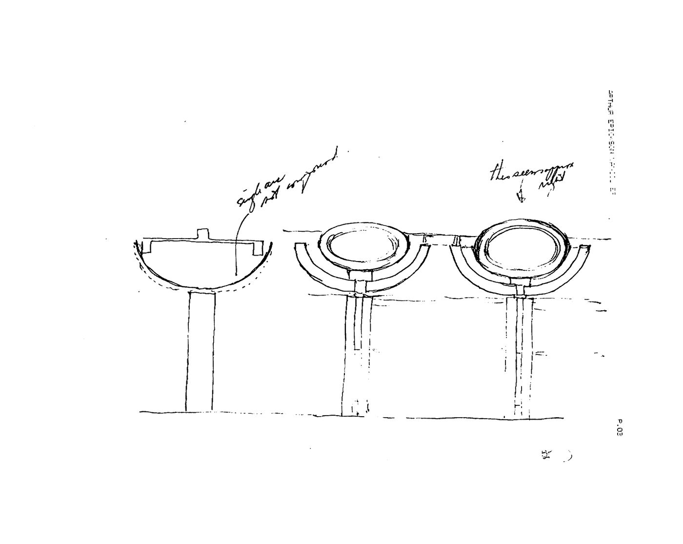 General Motors Advanced Concepts Center, Malibu, California: Annotated sectional study through end post and beam showing double scoop with light fixture