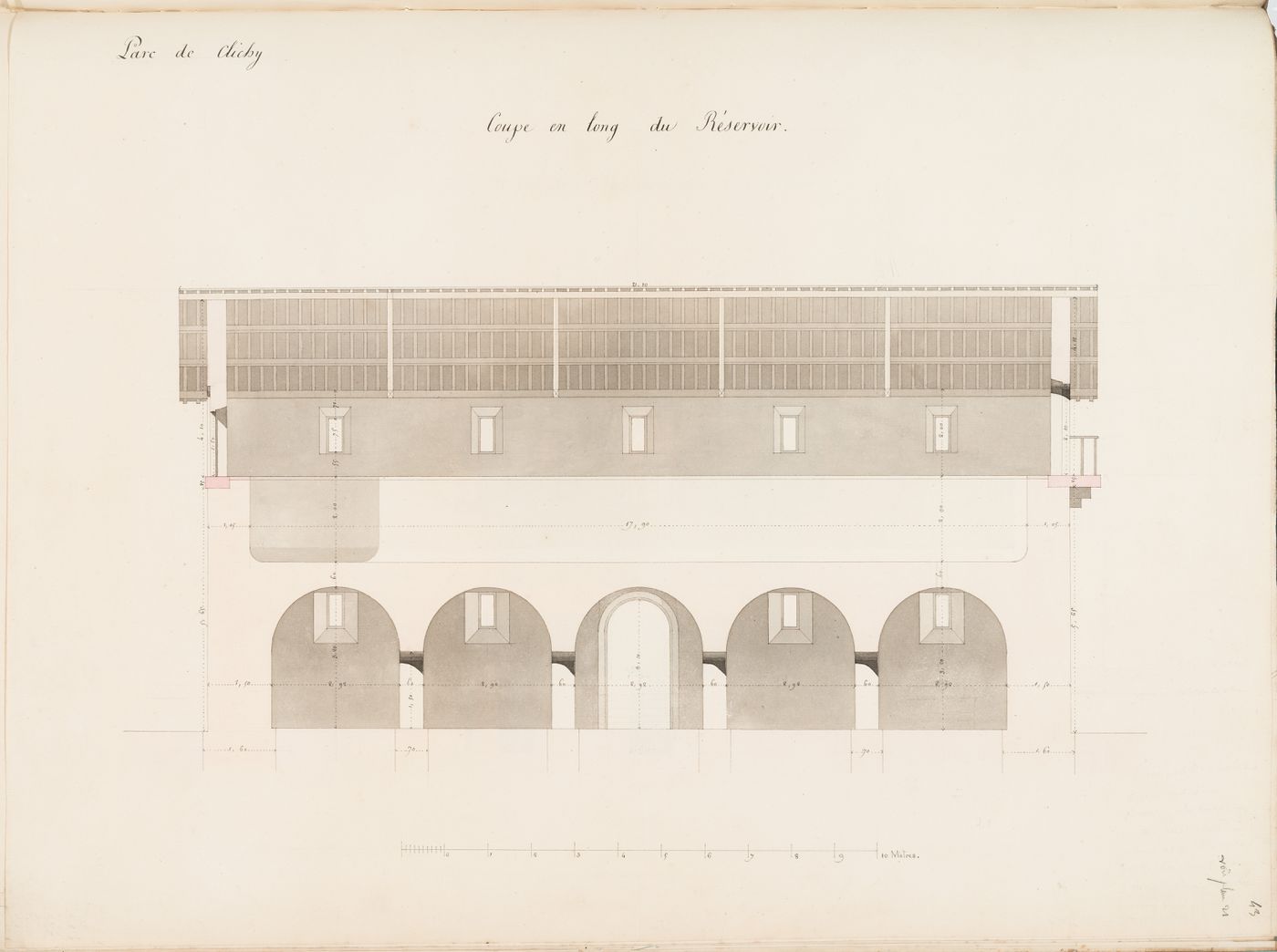Longitudinal section for a reservoir, Parc de Clichy
