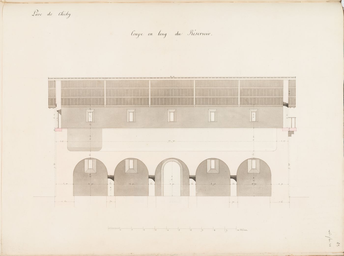 Longitudinal section for a reservoir, Parc de Clichy