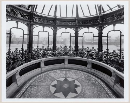 Interior view of the conservatory showing the Canadian Centre for Architecture Garden through the window, Shaughnessy House under renovation, Montréal, Québec, Canada
