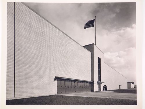 View of the main entrance to the South Assembly [?] Building, Wright Aeronautical Corporation Airplane Engine Assembly Plant, Lockland, Ohio