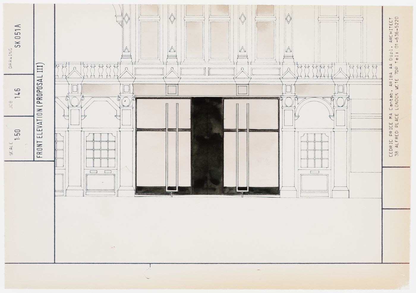 Renovations to Hobbs Food Shop, 29 South Audley Street, London, England (project): proposal 3: front elevation