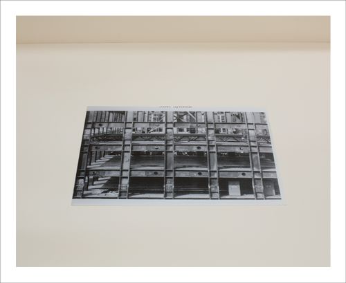 Proofs of Relevance: View of a copy print showing the steel systems of a building under construction