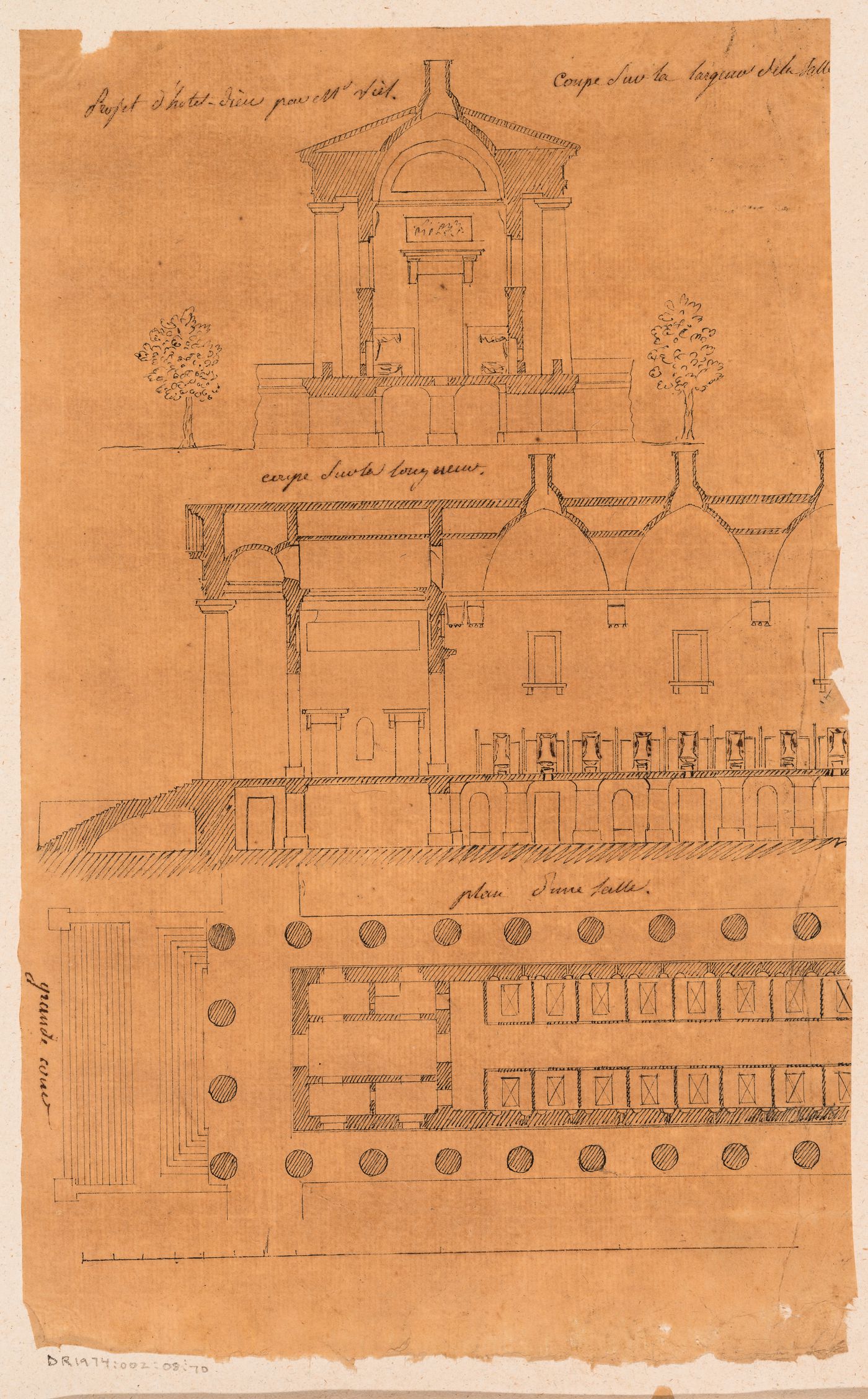 Hôtel-Dieu, Paris: Sections and plan of a ward