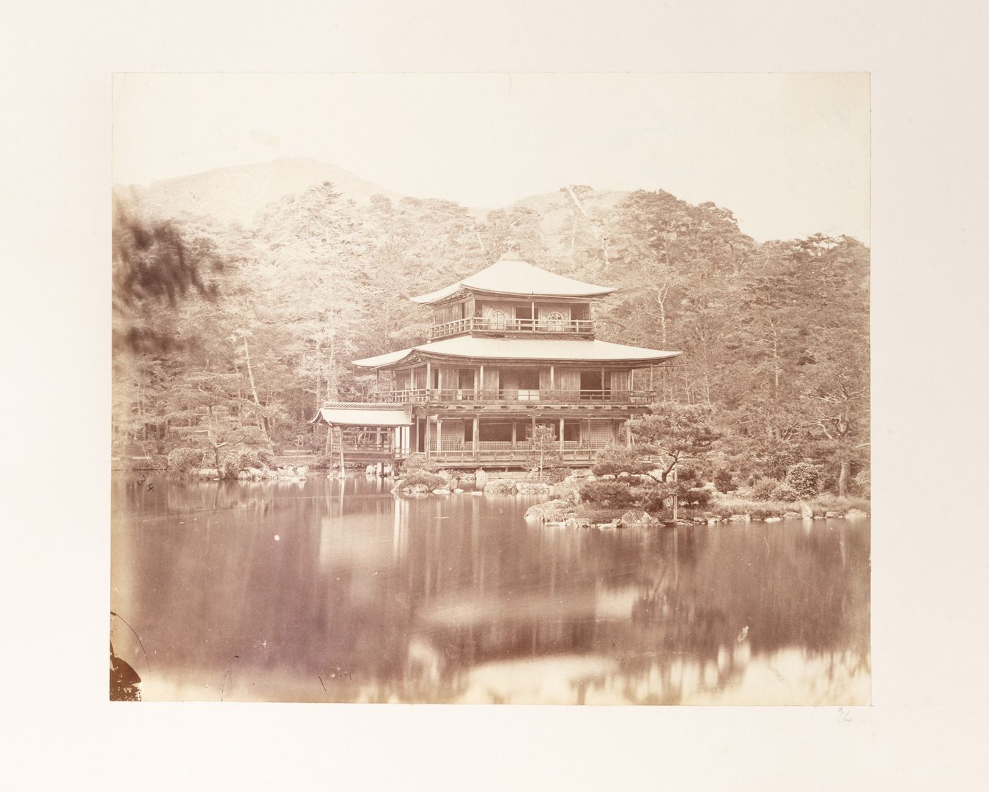 View of Kinkaku (also known as the Golden Pavilion) showing the pond and garden, Kinkakuji (also known as the Temple of the Golden Pavilion and Rokuonji), Kyoto, Japan