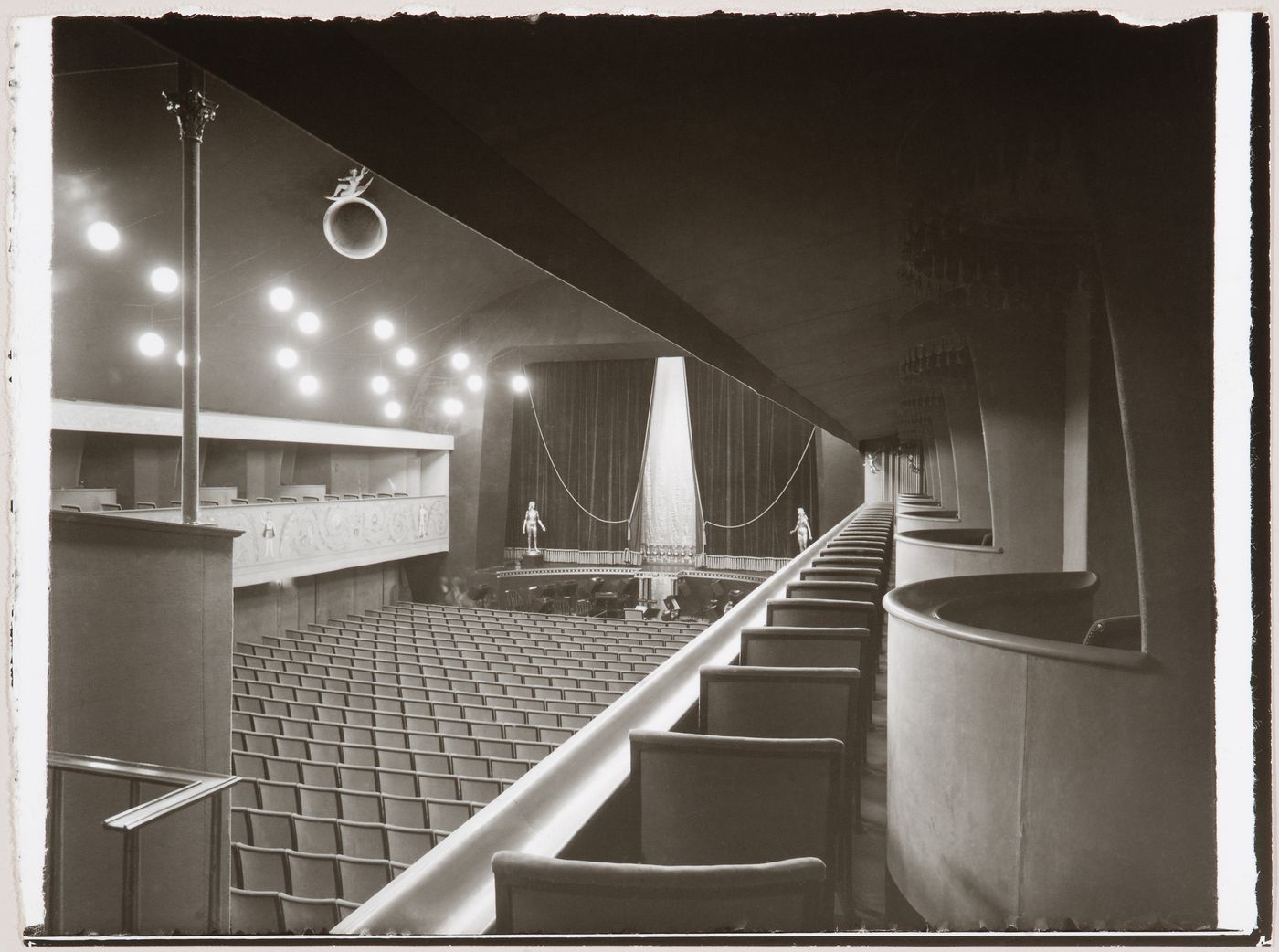 Interior view of Skandia Cinema showing the stage from the gallery, Stockholm