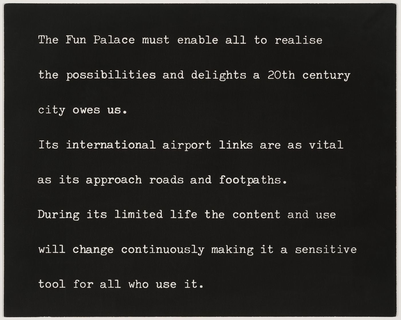 Architect's statement for the Fun Palace project (presentation panel)