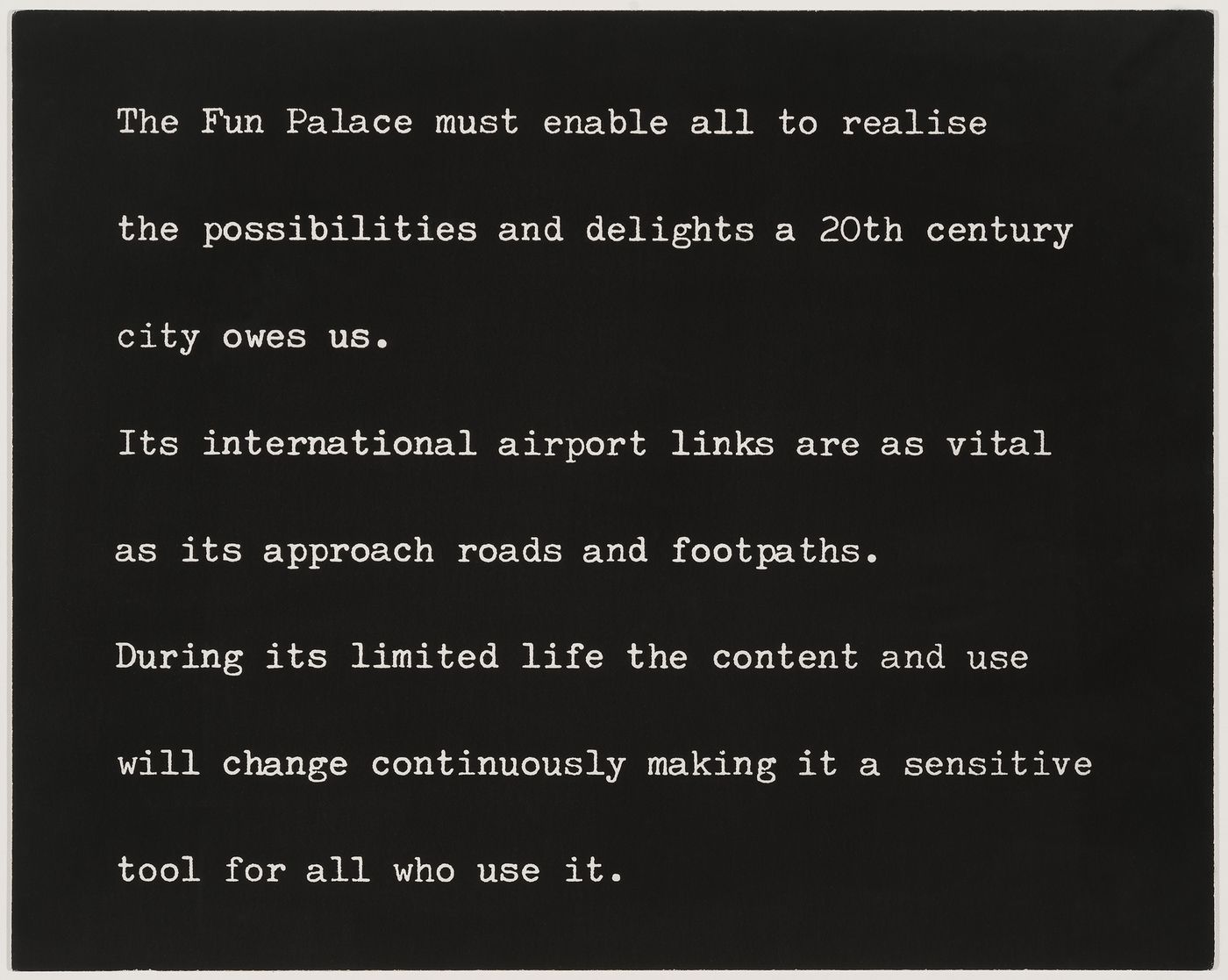 Architect's statement for the Fun Palace project (presentation panel)