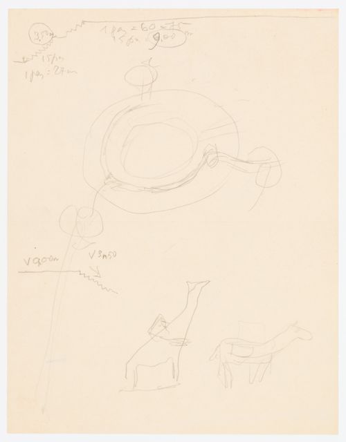 Project for a stadium in Baghdad, Iraq: conceptual plan with details for stairs