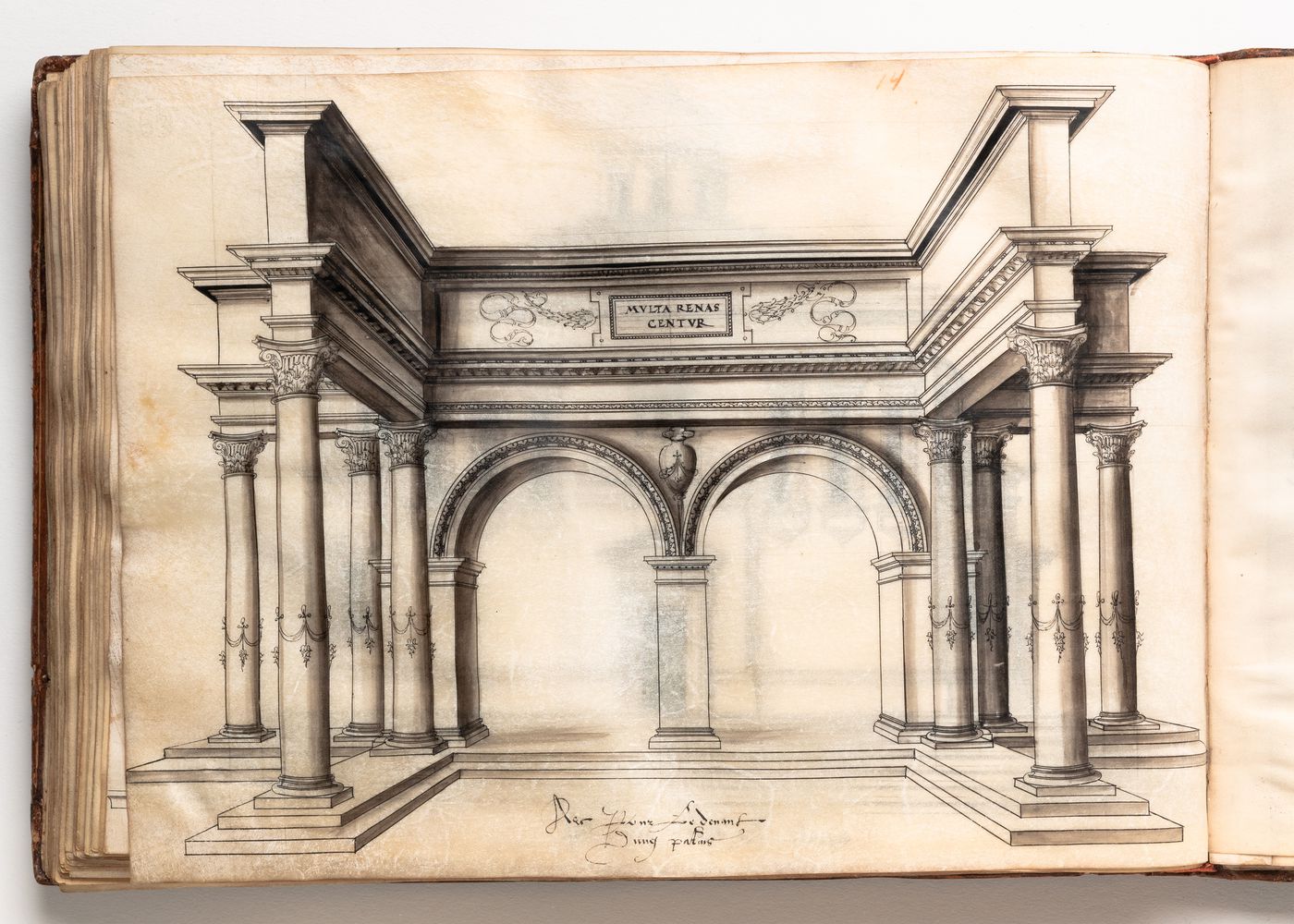 Design for a structure with two arches and eight Corinthian columns