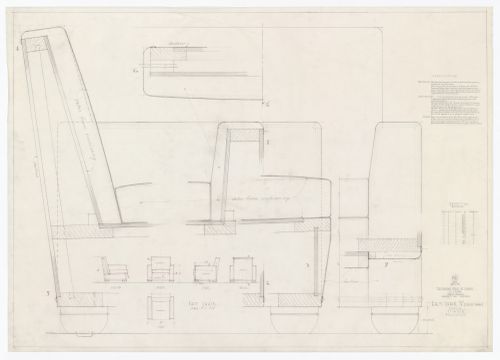 Plan, élévations et coupes de la chaise "V" pour Cour suprême du Canada, Ottawa, Ontario