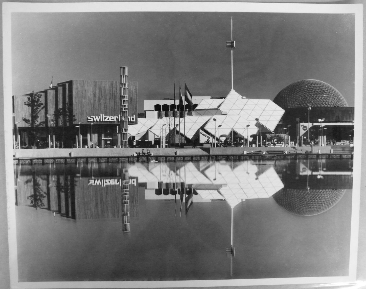 View of the Swiss, Austrian and Telephone Pavilions, Expo 67, Montréal, Québec