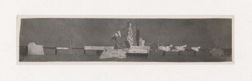 Photograph of a student drawing and a model for the exercise "Design of Surface. Holiday Decoration of the Viaduct on Kalanchevskaia Square in Honor of the 1 May" for the "Space" course at the Vkhutein (Moscow Higher Technical Institute), Moscow