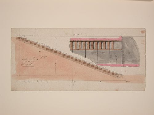 Partial plan and section for stairs for Caves, Marché des Carmes, Paris
