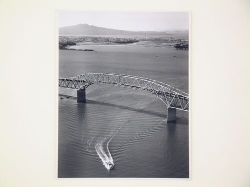 Aerial view of the Auckland Harbour Bridge, over the Waitematā Harbour, Auckland, New Zealand