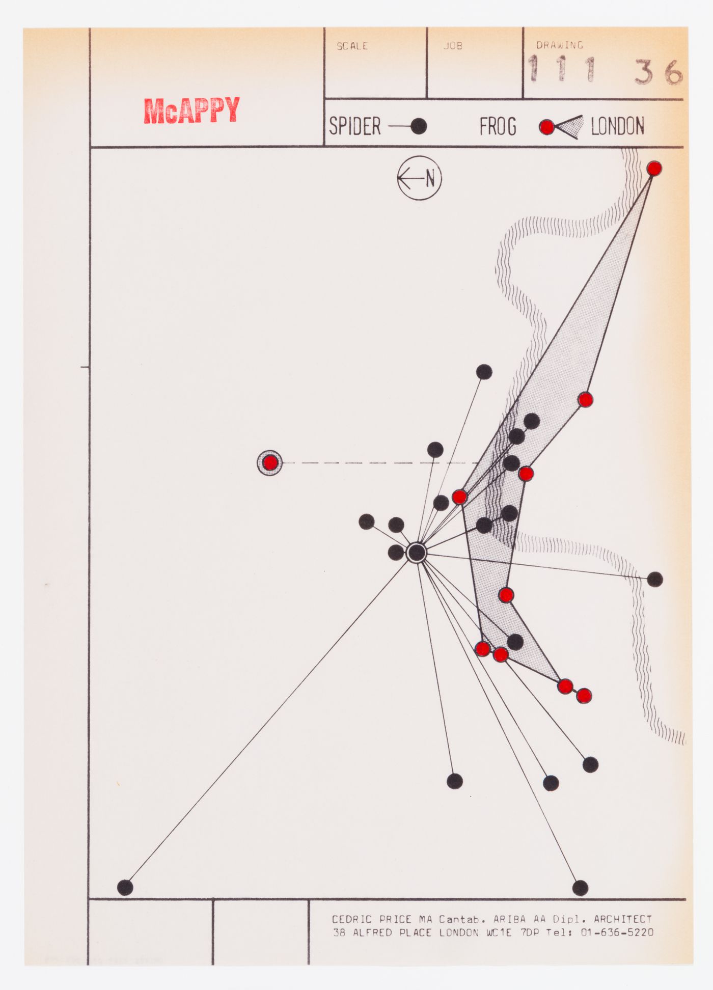 McAppy: map showing "spider" and "frog" patterns of large and small jobs in the London Region