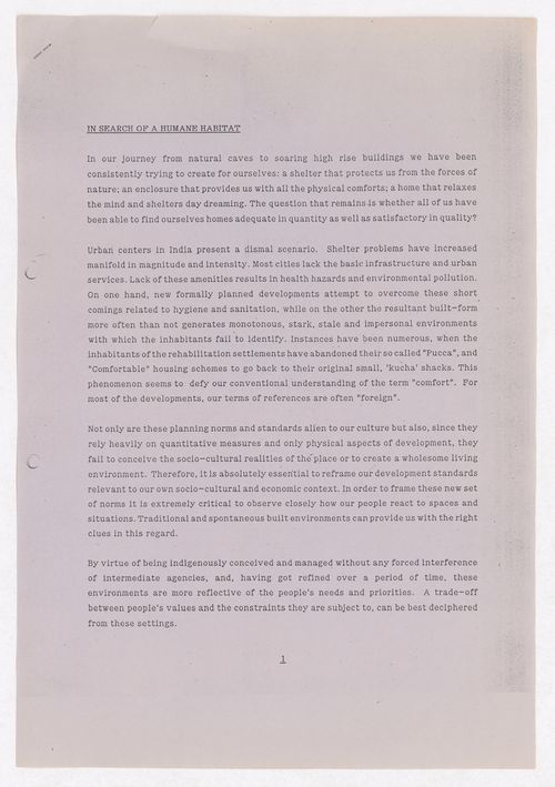 Report "In Search for a Humane Habitat" by Vastu-Shilpa Foundation and McGill University's Minimum Cost Housing Group for the Human Settlement Training project in India