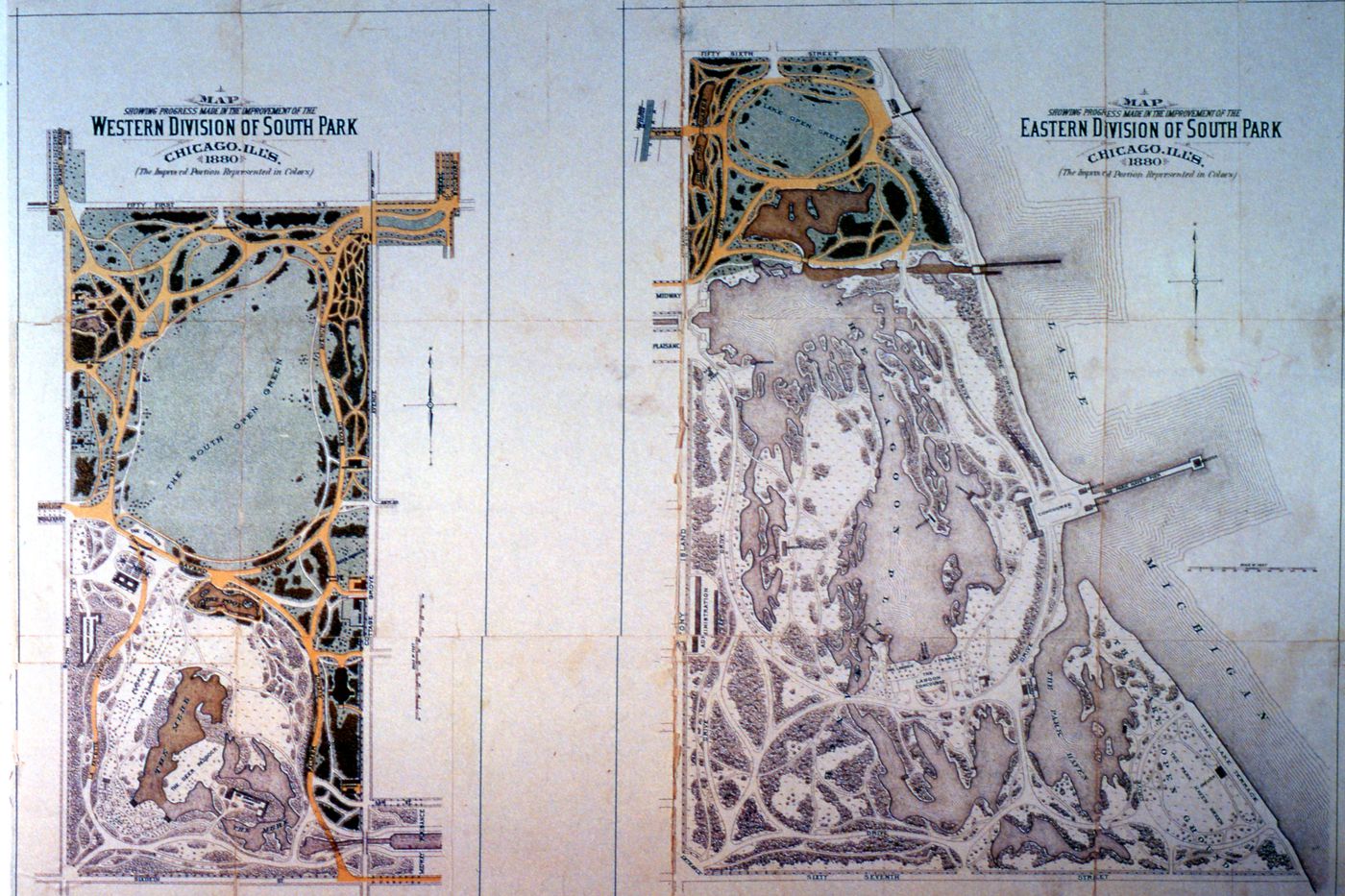 Photograph of plan for South Park for research for Olmsted: L'origine del parco urbano e del parco naturale contemporaneo