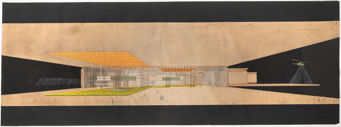 Collage of a perspective drawing for La primera ciudad en La Antártida, Argentina