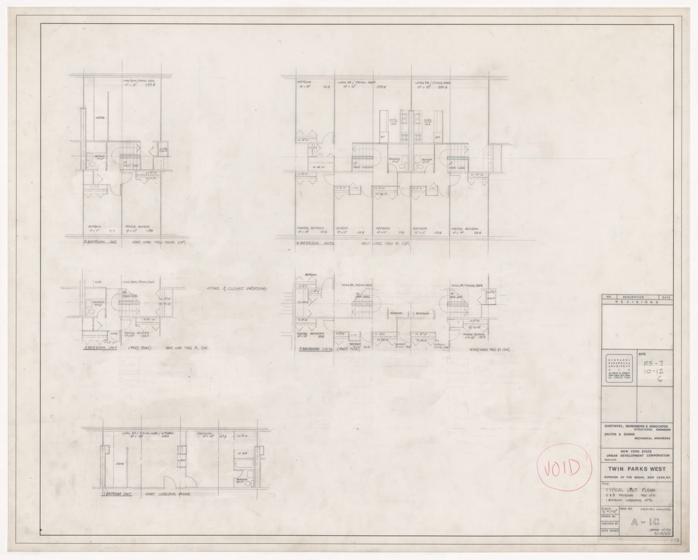 Typical unit plans for Twin Parks West, Sites R5-7, 10-12, 6, Bronx, New York
