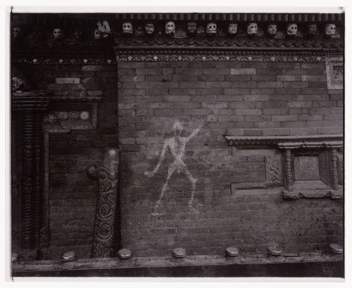Partial view of a wall of a temple showing a figure drawn in chalk, Kathmandu, Nepal
