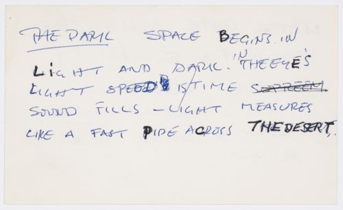 The dark space begins in light and dark...; [verso]: Water gate brings the search for credibility the gull circle...