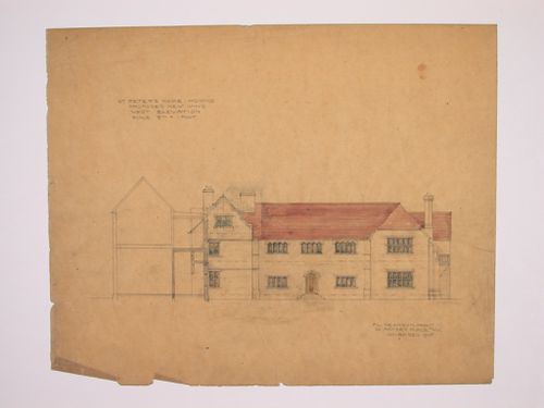 St. Peter's Home, Woking: West elevation for the new wing with a section of the existing building