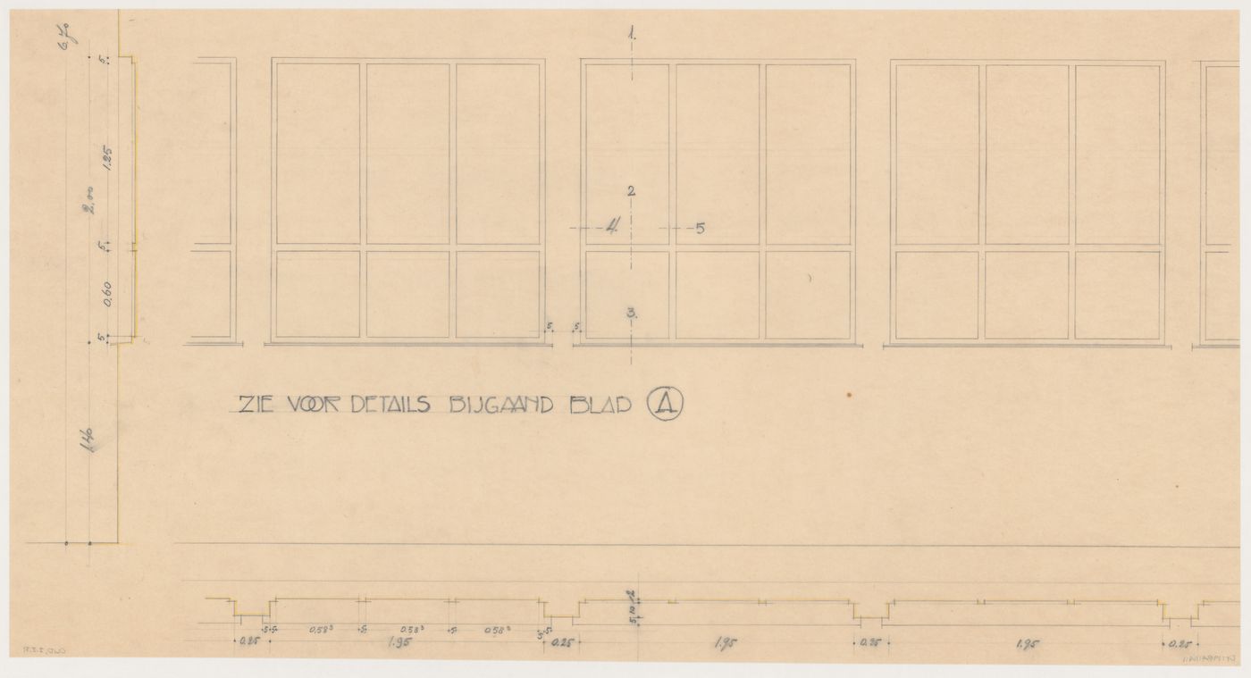 Elevation, partial plan, and partial section for windows for Johnson House, Pinehurst, North Carolina