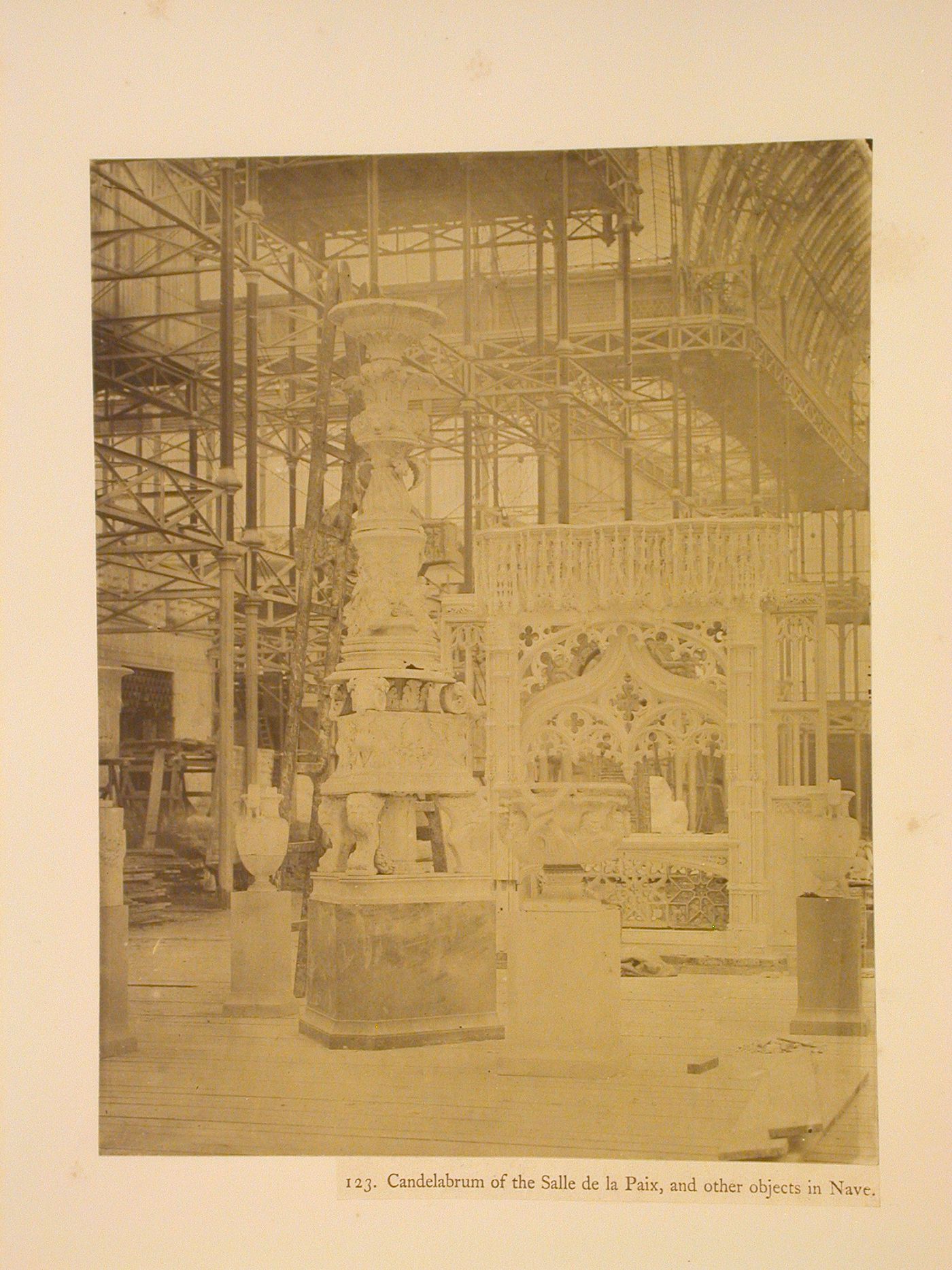 Candelabrum of the Salle de la Paix, and other objects in the Nave, Crystal Palace, Sydenham, England