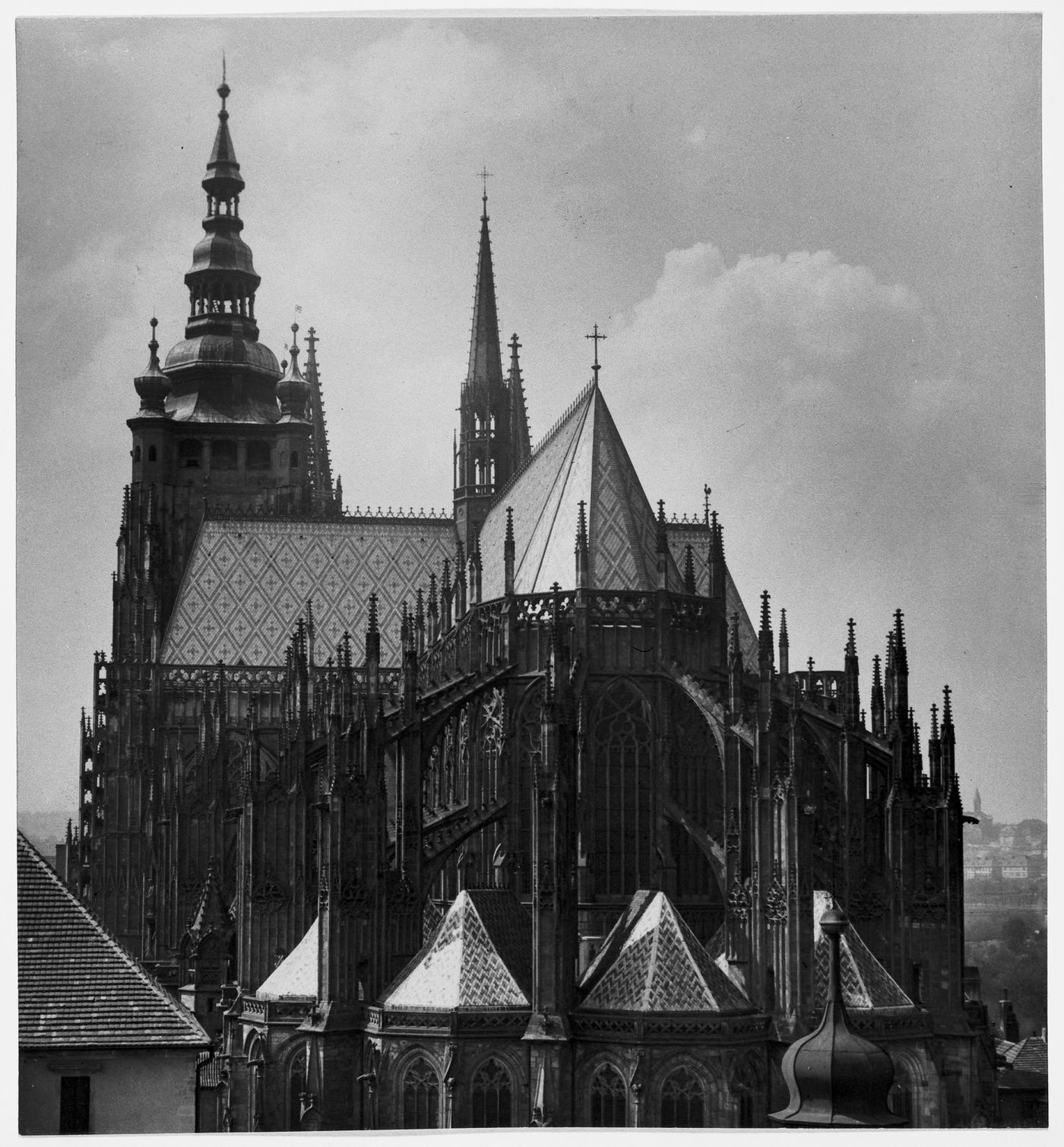 Plate from portfolio ''Svaty Vit (St. Vitus or St. Guy), various interior and exterior views of the cathedral under construction, Prague, Czech Republic''