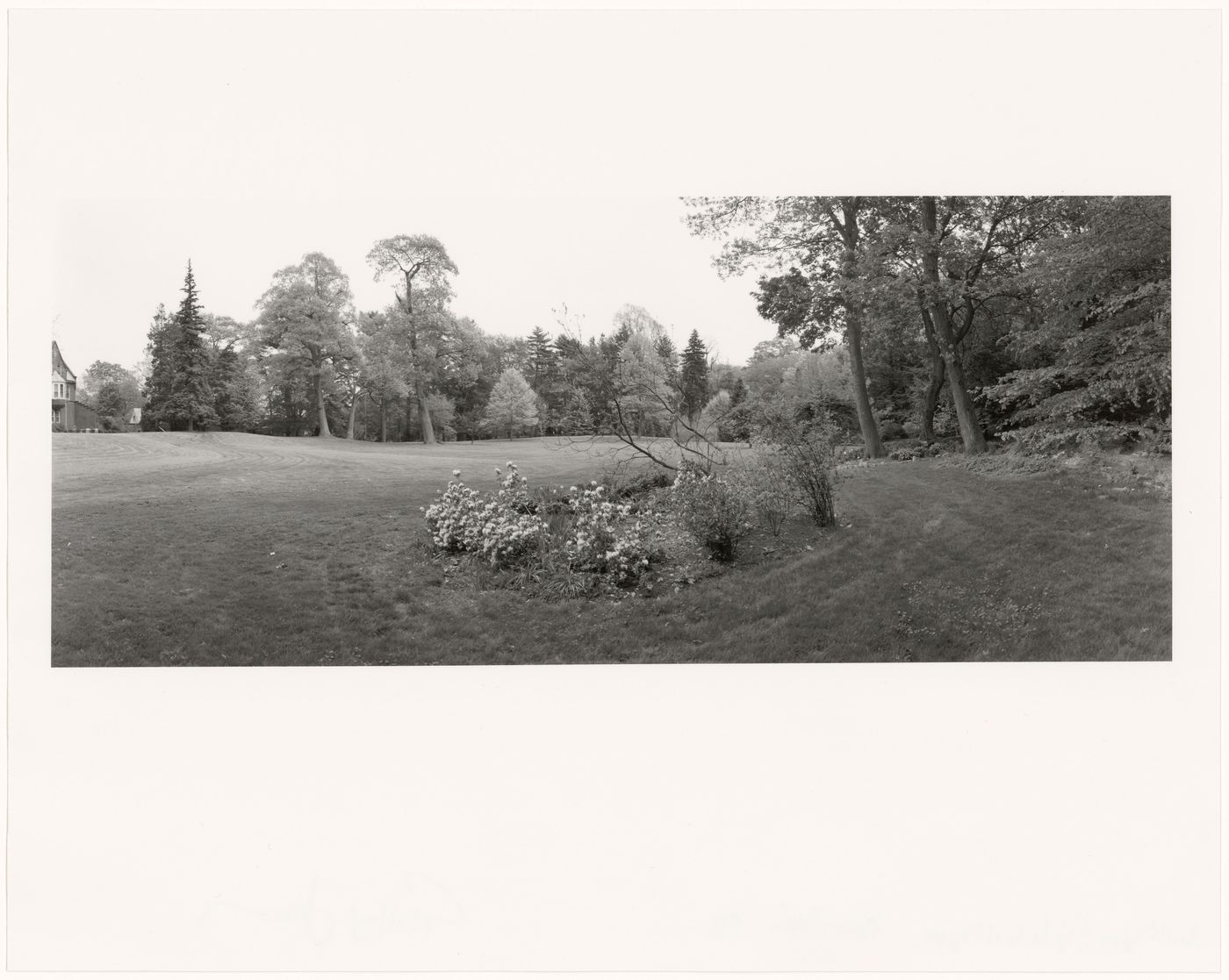View of the house and rear garden, Southwood, the Barthold Schlesinger Estate (now Holy Transfiguration Monastery), Brookline, Massachusetts