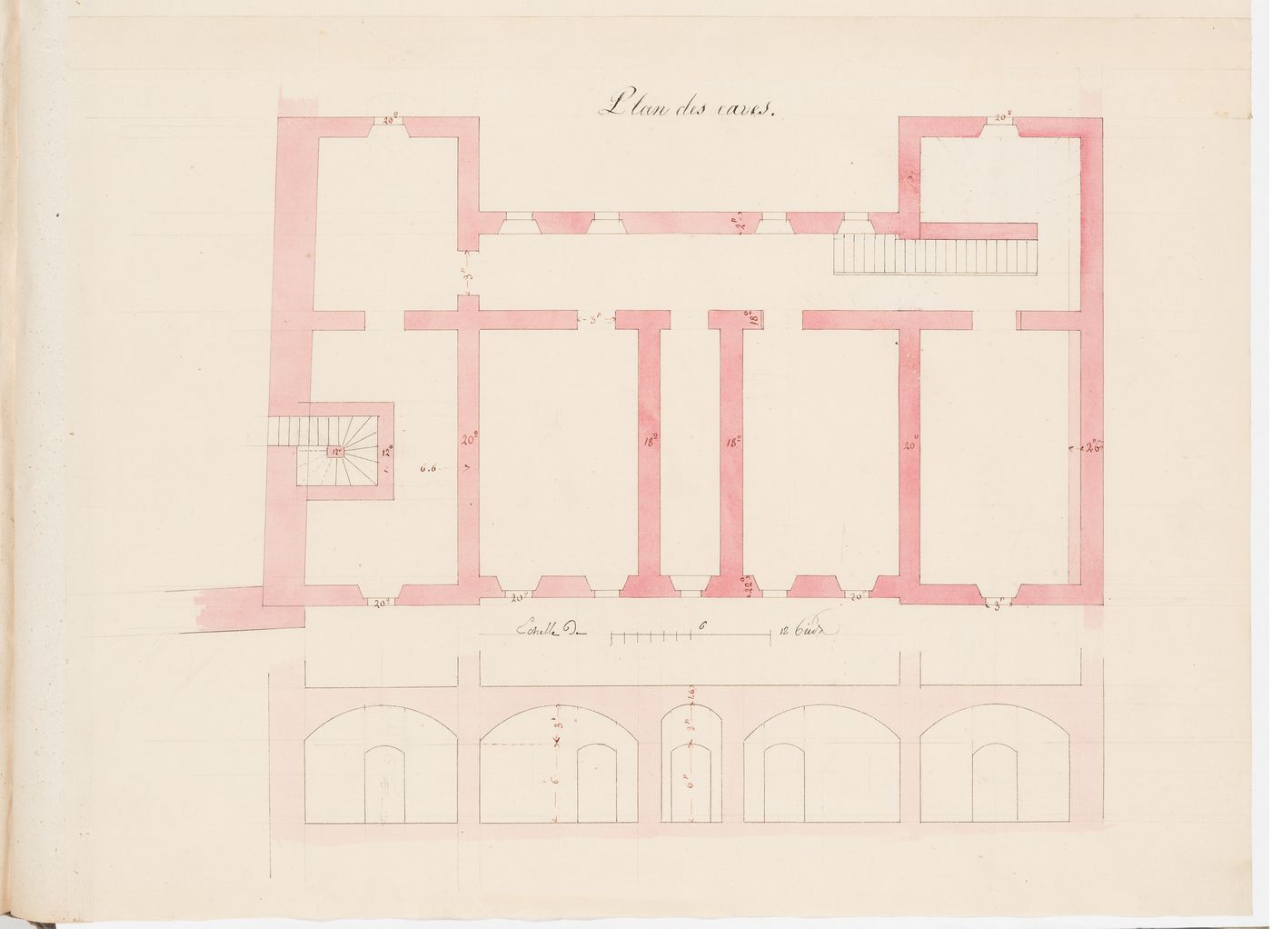Plan and section for the "caves" of a "guinguette"