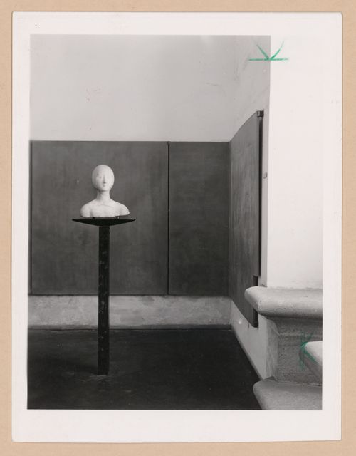 Interior view of the Sala di F. Laurana showing a bust of a woman on a pedestal, Palazzo Abatellis, Galleria regionale della Sicilia, Palermo, Italy