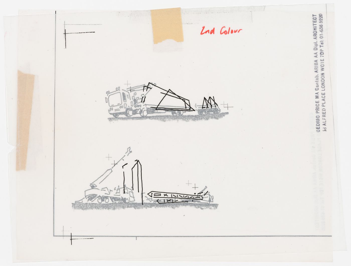 CP Aviary: sketches illustrating transport and re-erection of the aviary
