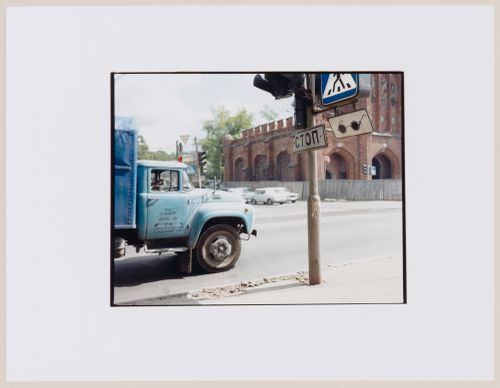 View of a truck, a street, a traffic signal and a building, Kaliningrad, Kaliningradskaia oblast', Russia (from the series "In between cities")