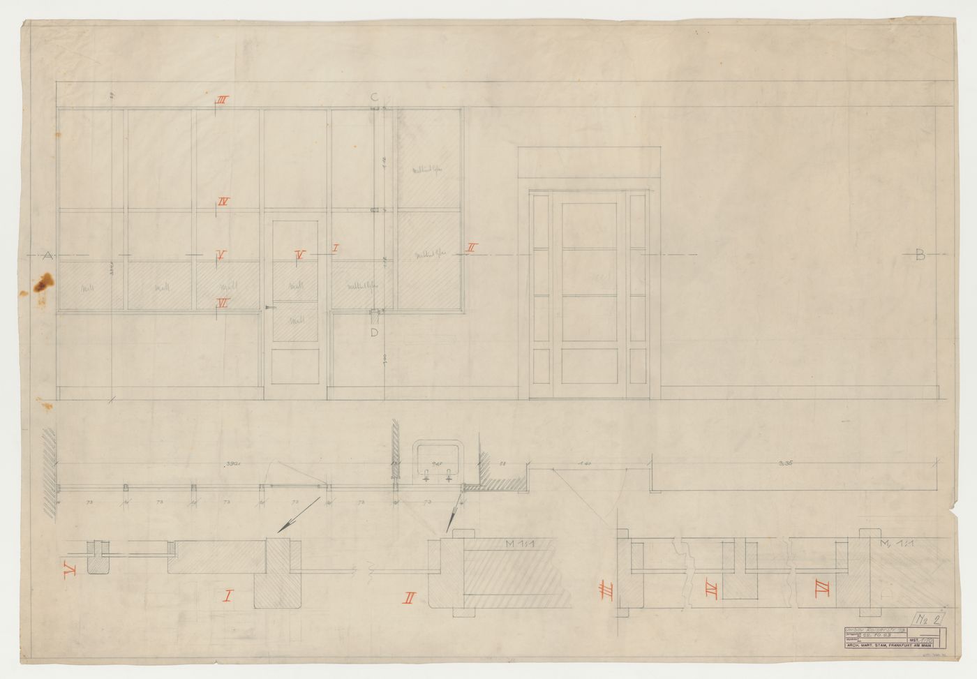 Unidentified elevation and sectional details, possibly for a housing unit, Germany