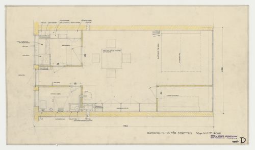 Ground floor plan for a gatehouse with three bedrooms, possibly for Hellerhof Housing Estate, Frankfurt am Main, Germany