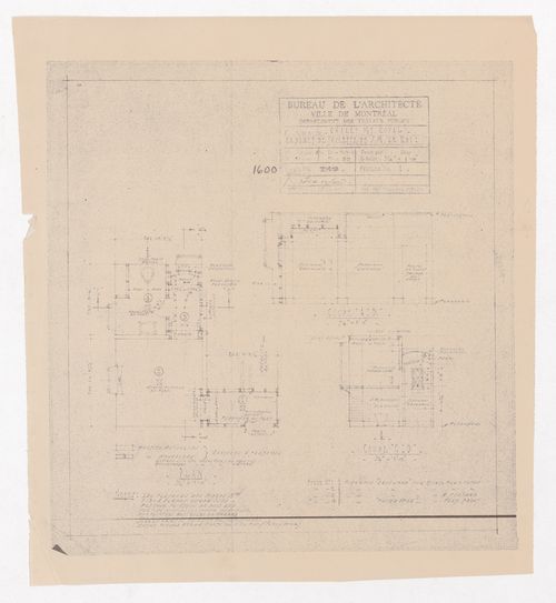 Plan et coupes pour cabinet de toilette du roi au Chalet du Parc Mont-Royal, Montréal
