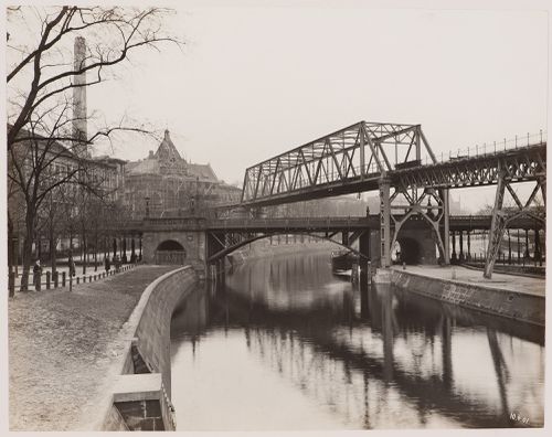 View of the elevated railway system crossing a river