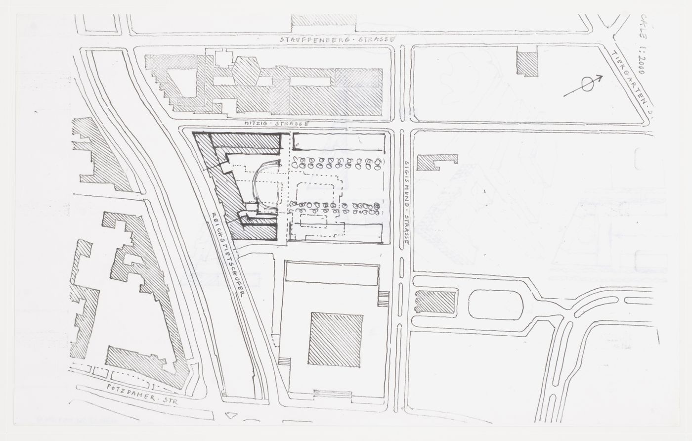 Wissenschaftszentrum, Berlin, Germany: sketch site plan (recto); sketch site plans and perspective (verso)