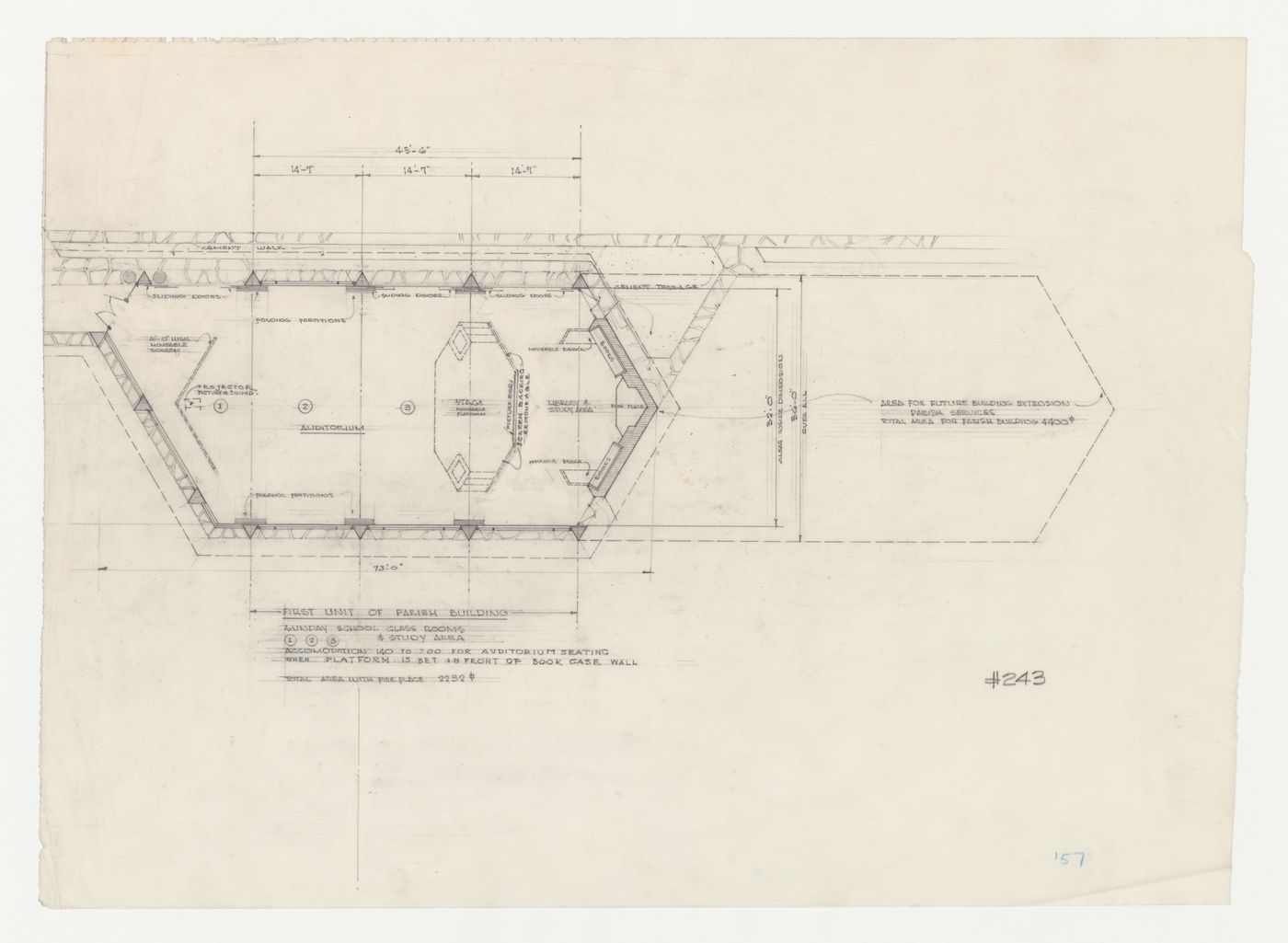 Wayfarers' Chapel, Palos Verdes, California: Plan for parish house to be constructed in two phases