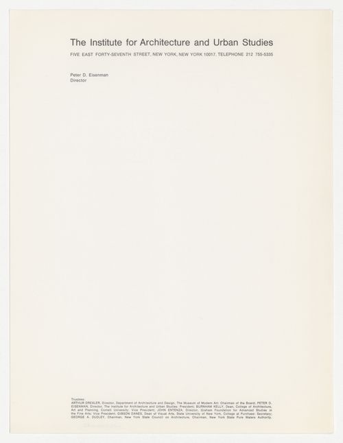Peter D. Eisenman's IAUS letterhead