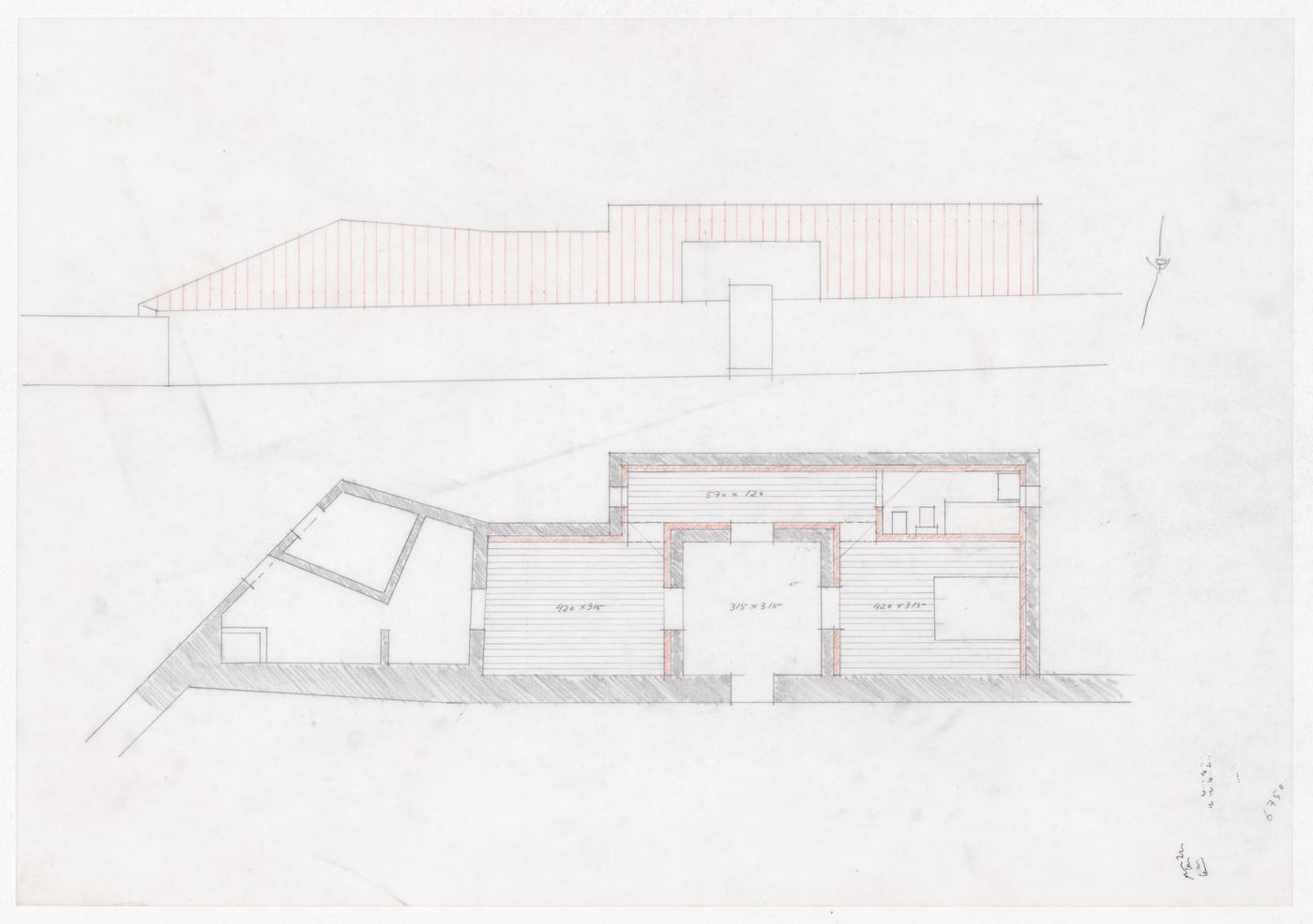 Plan and elevation for Casa Ana Costa, Quinta de S. Ovídio, Lousada, Portugal