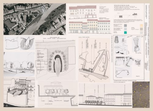 Drawings and photograph for Riqualificazione centro Storico di Pontassieve [Redevelopment of the historical center of Pontassieve], Florence, Italy